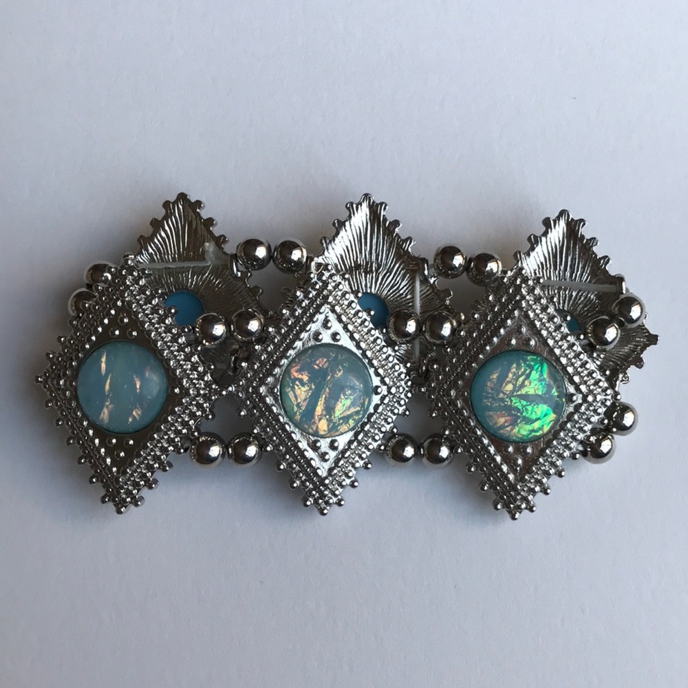 Silver Bracelet w/ Blue Opalescent Stones